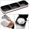 DEAYOU 3 Pack Glass Seasoning Box with Tray, Clear Condiment Canister with 18/10 Stainless Steel Lid and Spoon, Kitchen Spice Pot with Base, Salt