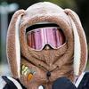 1 Stück Winter Warme Skimütze für Damen, Bequeme Weiche Fleece Skimütze Schalwärmer Cartoon Niedliche Hasenohren Abdeckungsmütze