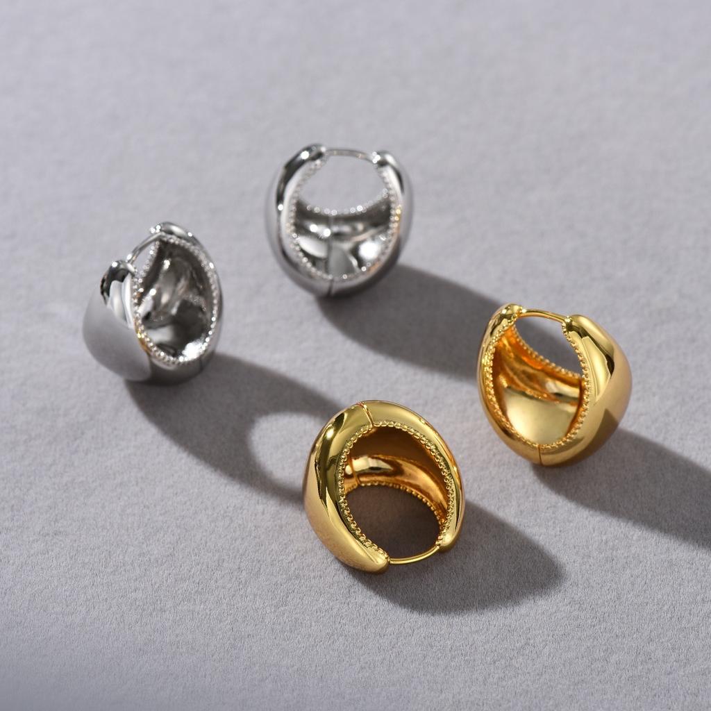 Hong Kong Style Metal Smooth Water Droplet Ring Earrings Ear Buckles Advanced Retro Cold Wind Temperament Fashion Versatile Earrings Women