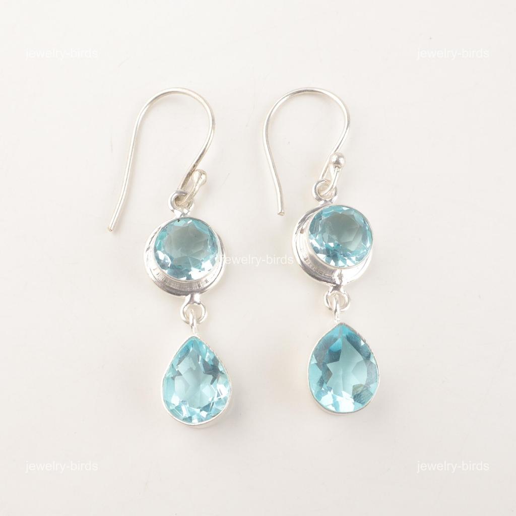 Pear Sky Blue Topaz Gemstone Drop Hook Wedding Mother Gift Earrings 925 Silver EE-142-5