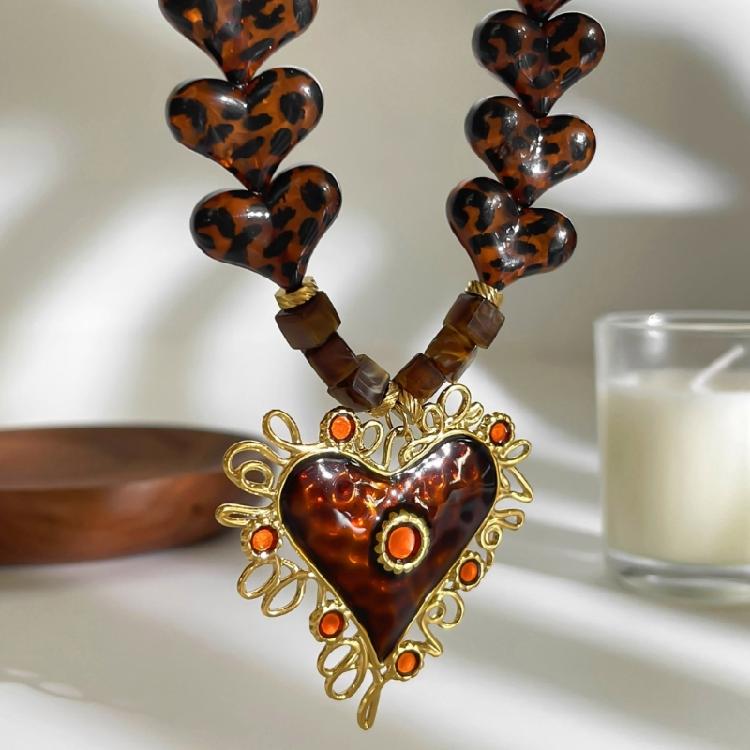 Love Symbol Necklace Stainless Steel Chain Resin Ball Detailing For Women Jewelry Enthusiasts