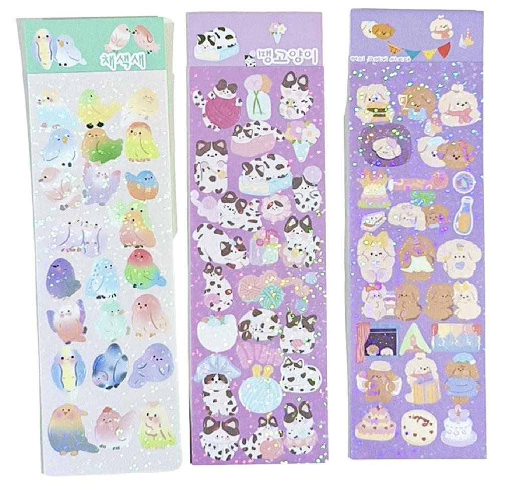 324 Korean Character Deco Stylish and Reward Large Animal Small Pastel Colors [12 Sheets, Stickers] Stickers, Glitter, Sparkle, Cute, Stickers,