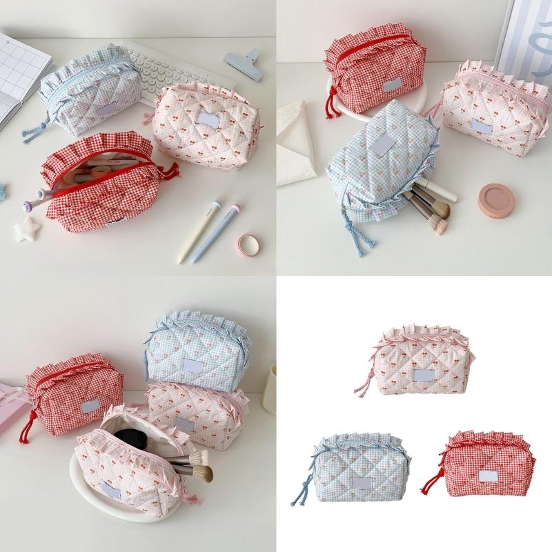 Tartan Makeup Bag With Multiple Layer Compartments For Cosmetics Jewelry And Accessories