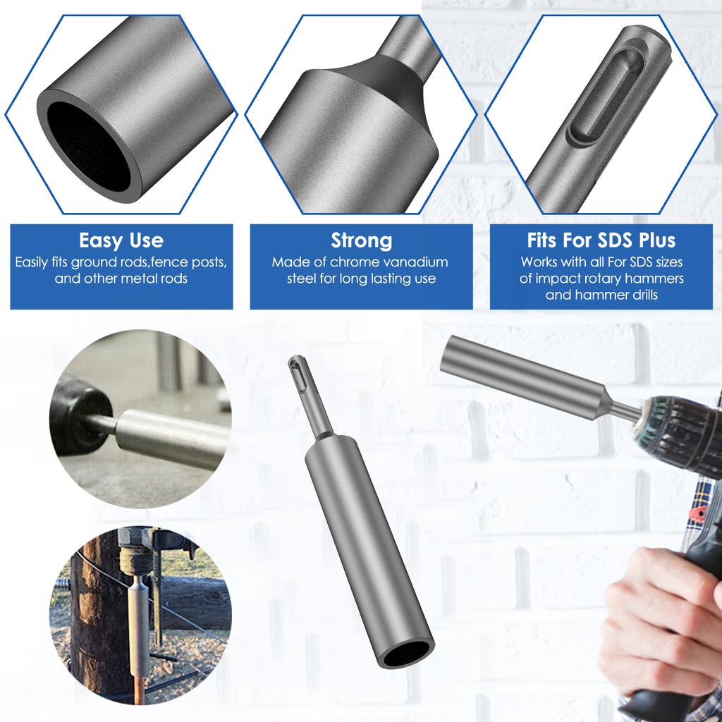 2Pcs Ground Rod Driver Bit Wear Resistant Steel Professional SDS Plus Drill High Hardness Hardware Tool Adapter for Hammer Drill