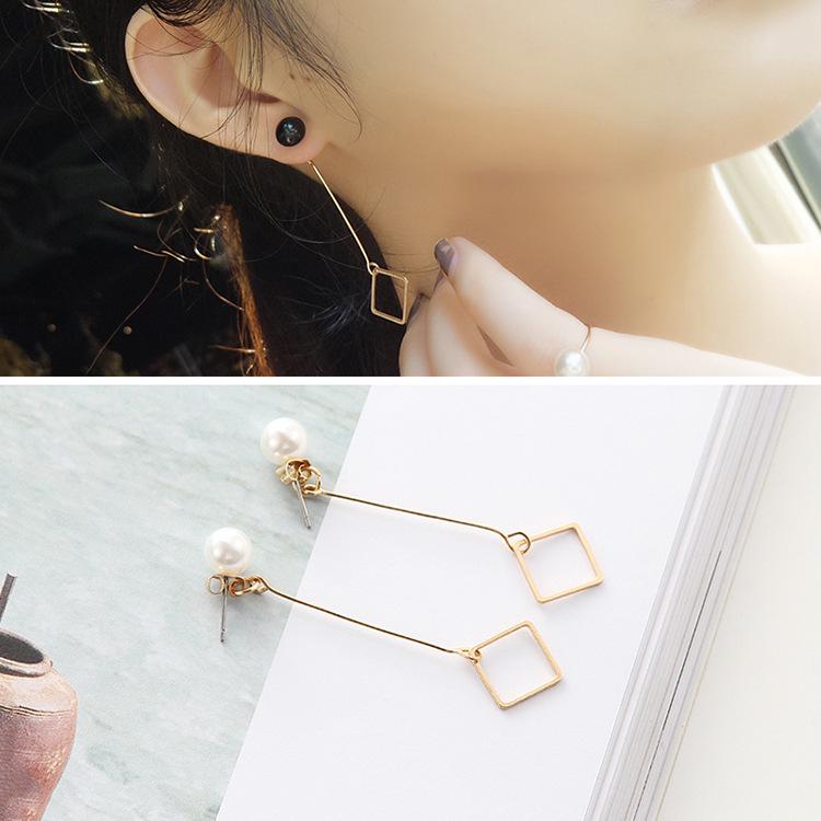 E1200 Temperament Pearl Stud Earrings Simple Long Geometric Earrings Schoolgirl Earrings Jewelry