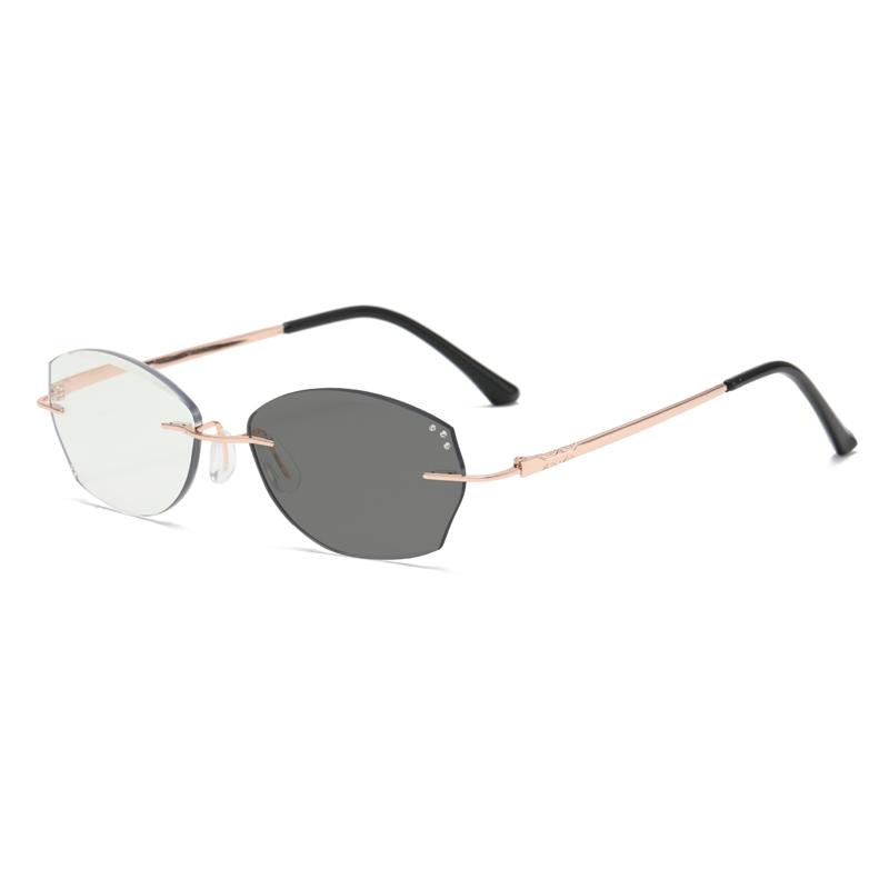 Ultra-Lightweight Frameless Photochromic Presbyopia Glasses Business-Style Small Frame Color-Changing Lenses Women ReaderEyewear