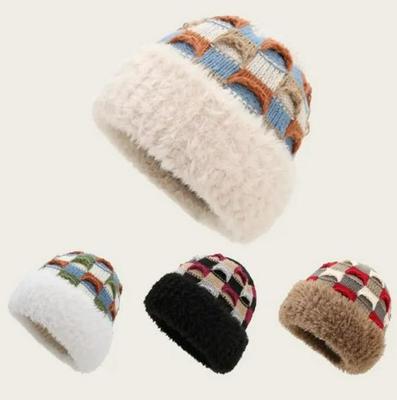 Retro Colorful Women's Winter Knitted Hat with Velvet Lining and Ear Protection