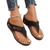European and American foreign trade new thick-soled toe hollow slippers women's slope heel flip-flops sewing line beach large size cool slippers