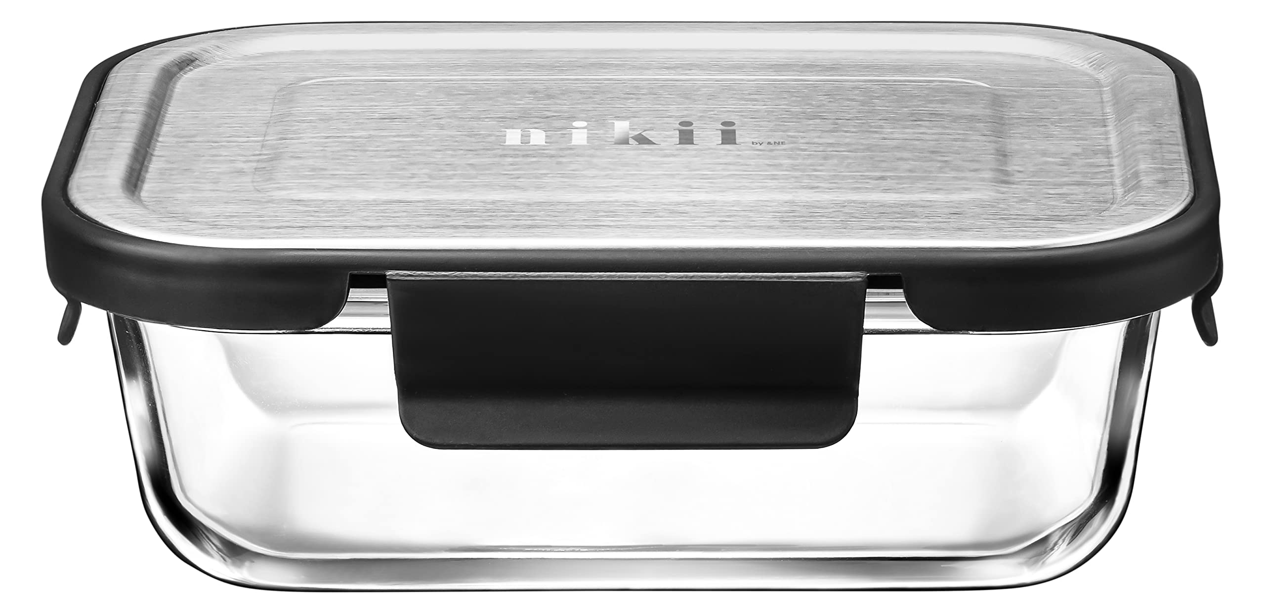 Glass Storage Container Steel Medium Size Nikii Black 650ml Oven Safe Lock Airtight Odor and Color Transfer Freezer Rectangular with Lid Transparent 4876₽