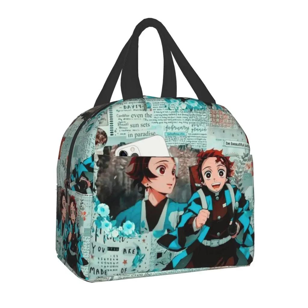 Niedliche Anime Muichiro Tokito Isolierte Lunchtasche für Frauen Kimetsu No Yaiba Kühltasche Thermische Bento-Box Schulfutter-Aufbewahrungstasche