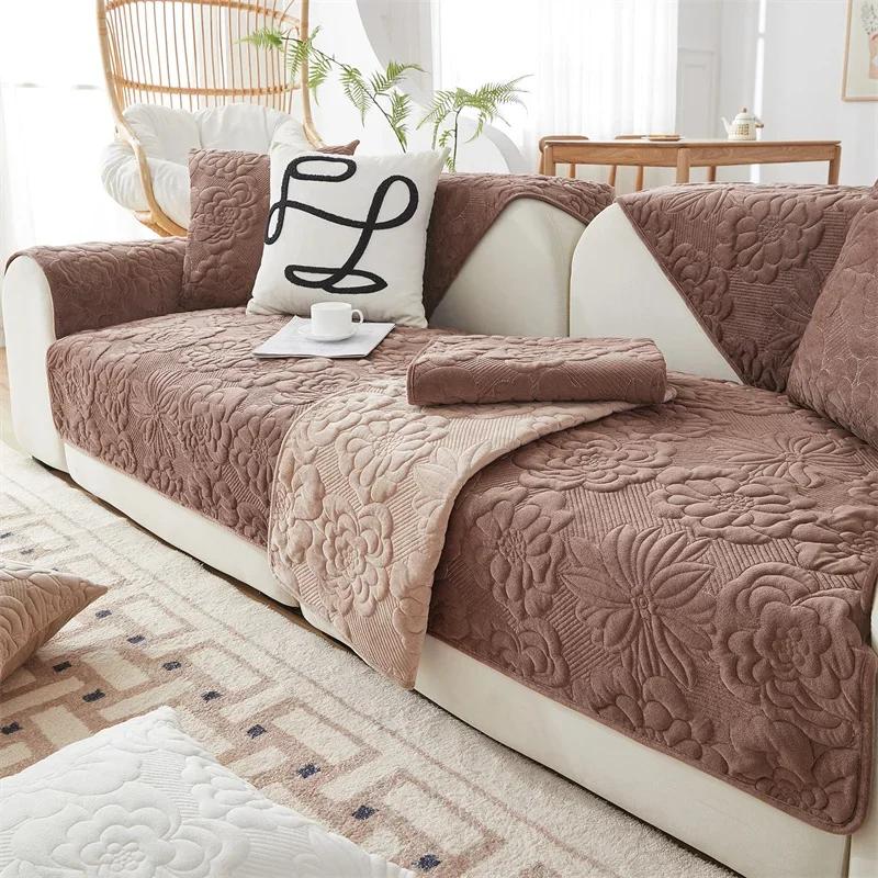 Thicken Jacquard Sofa Covers Non-Slip Sofa Mat Winter Warm Couch Slipcovers for Living Room Solid Color Soft Sofa Towel