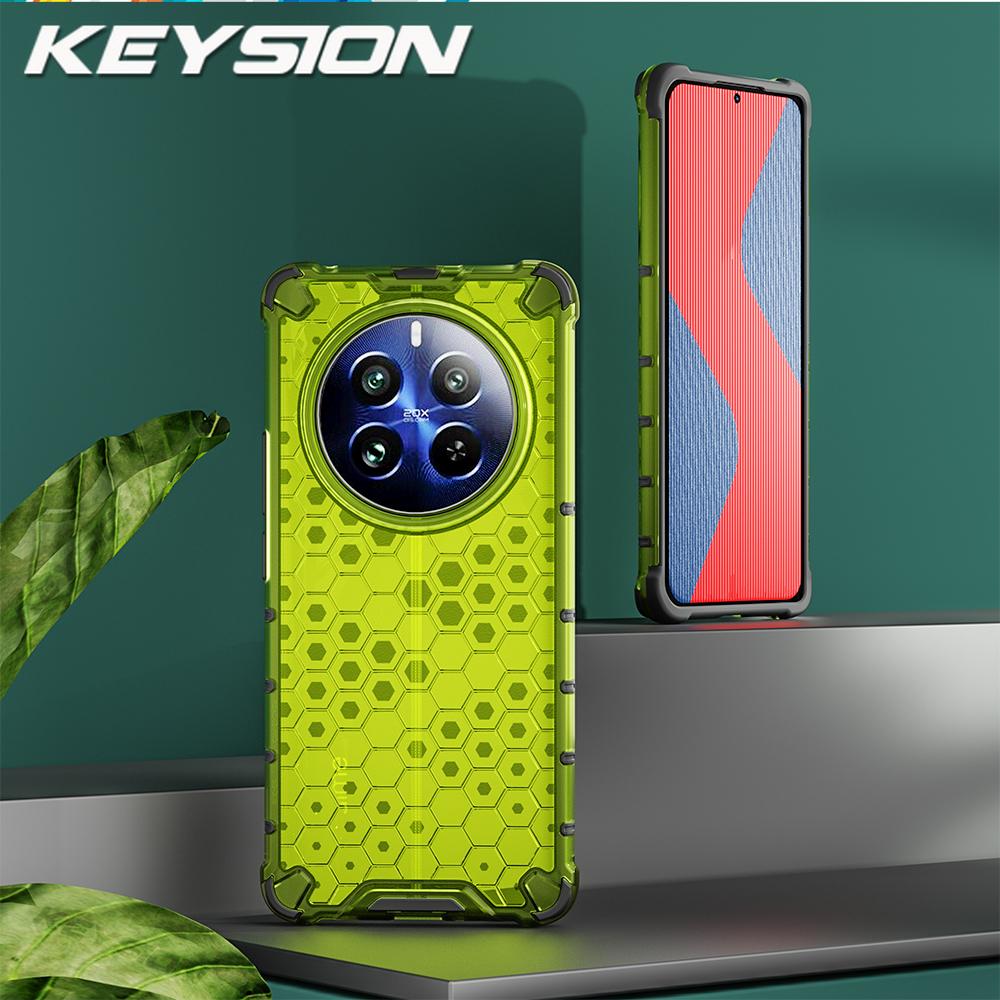 

KEYSION Противоударный бронированный чехол для Realme 13 5G Силикон+ПК Прозрачный сотовый чехол для телефона для OPPO Realme 13 5G for Realme 13 5G зелёный
