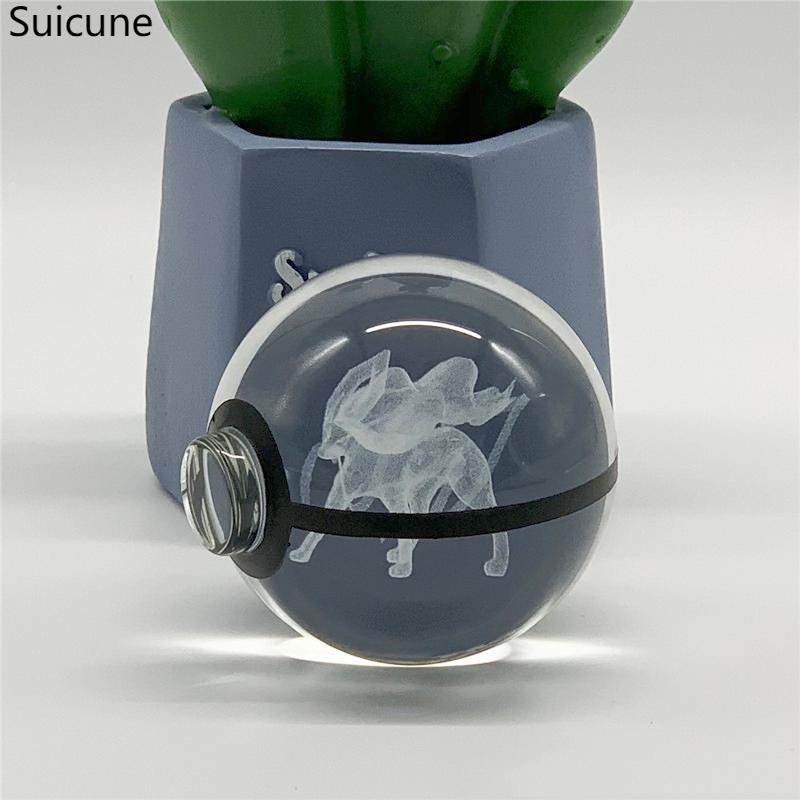 5cm  3D Crystal Ball Pikachu Eevee Mewtwo Carving Model LED Color Light Base Children's Gift Fans Toy Birthday Gift