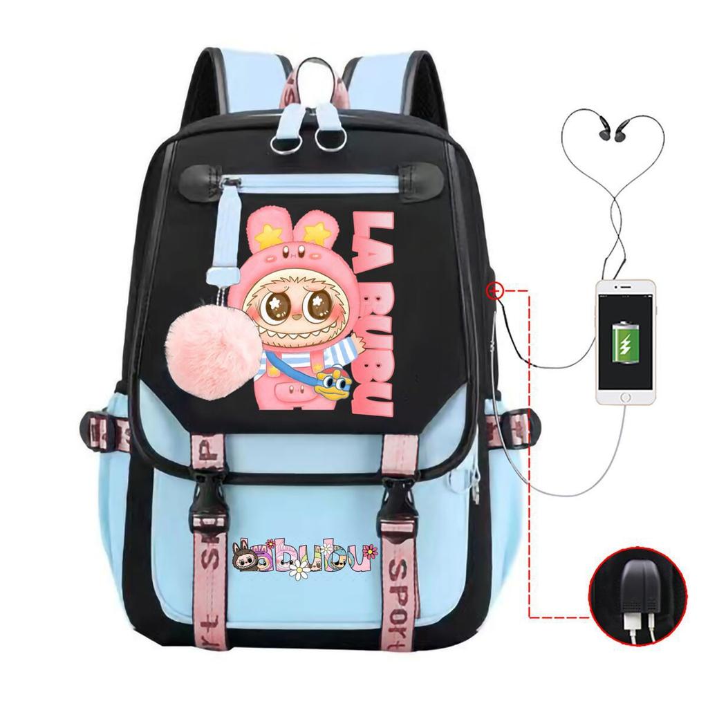 Cute LABUBU cartoon printed backpack for junior high school students with large capacity ins wind school bag