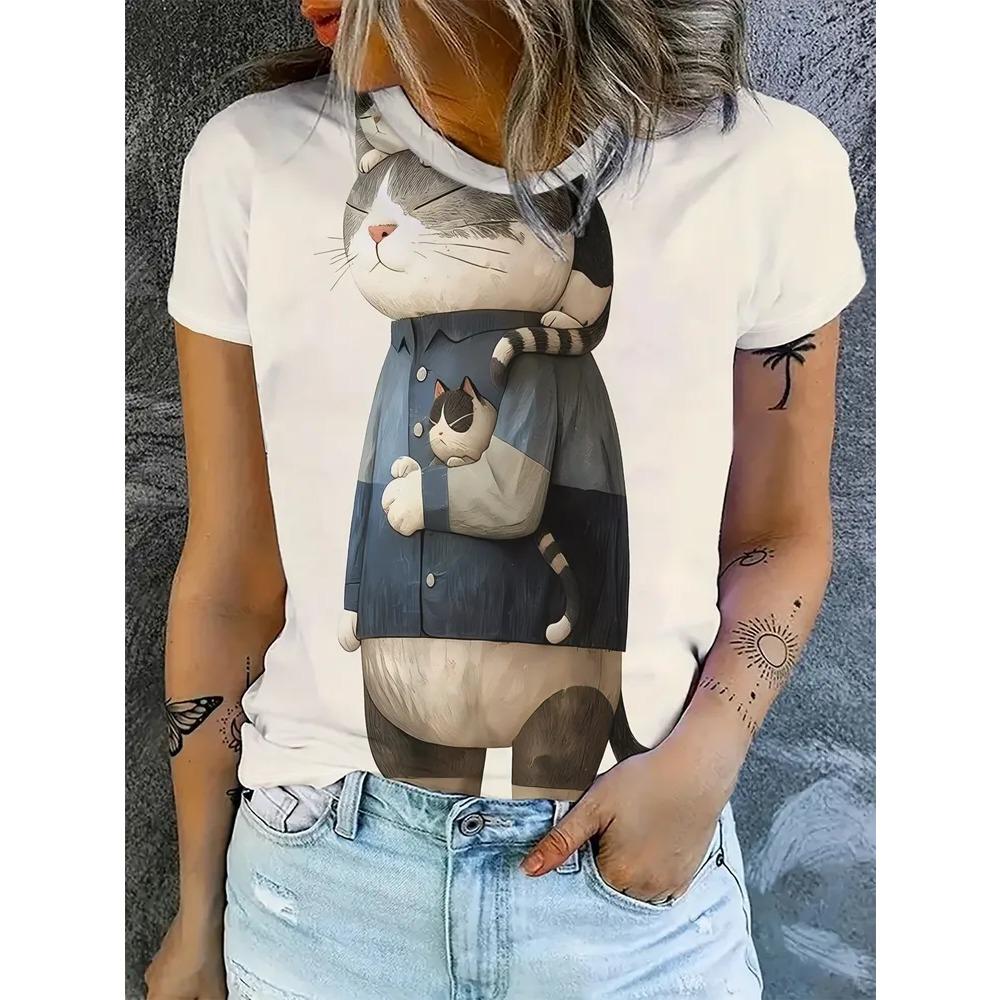 Interesting Animals Creative 3D Printed Short Sleeved T-shirt Fashionable Comfortable Soft Breathable Large Loose Womens T-shirt
