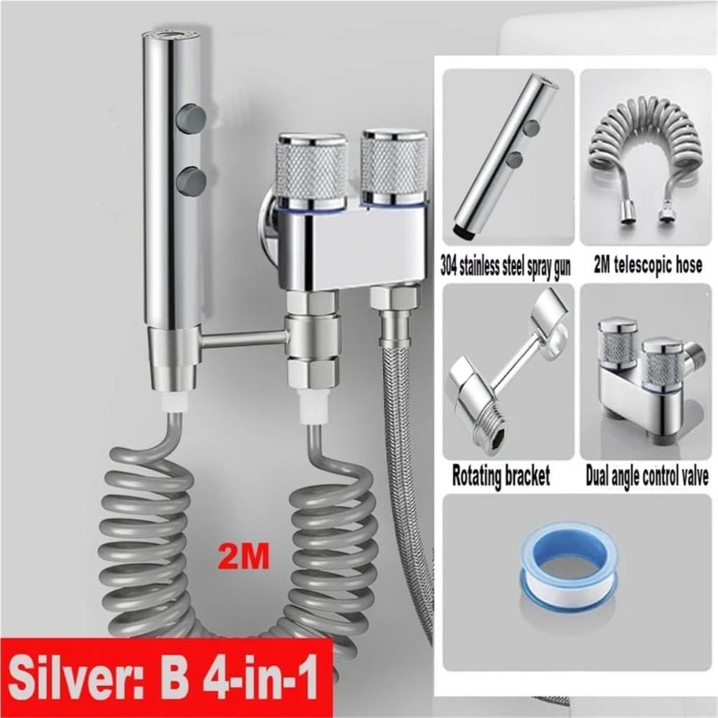 Faucet Toilet Faucet Rain Stainless Steel Button Bidet Set Handheld Sprayer Shower Self-Cleaning(Black Package B) Faucet