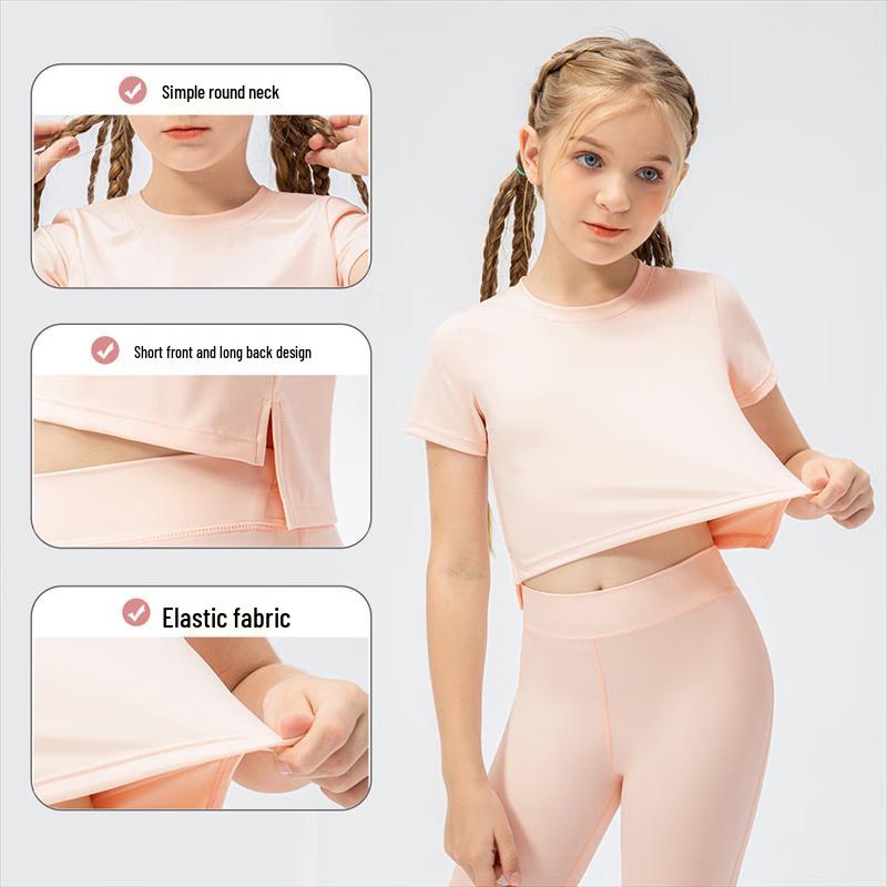 Dziecięcy nylonowy top z krótkim rękawem, przyjazny dla skóry, do jogi i biegania