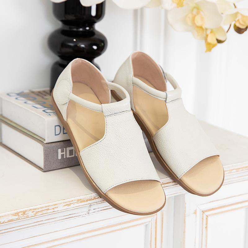 Sommer Leder Vintage Handgemachte Sandalen Flache Lederschuhe Sandalen mit offenen Zehen