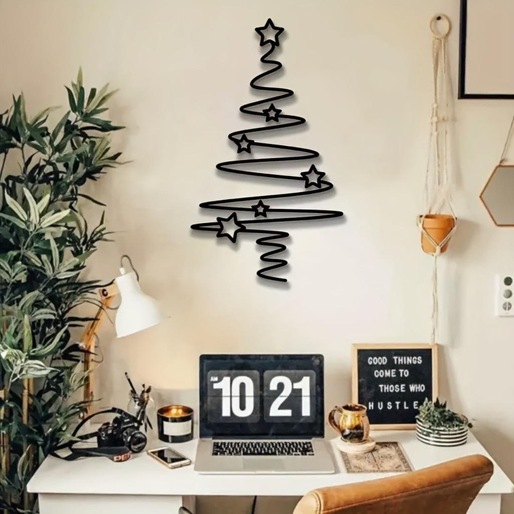 Décor Mural Arbre de Noël Léger Décor Mural Noir Ornement Mural de Noël en Forme d'Étoile Pour Espace Extérieur Chambre de Noël