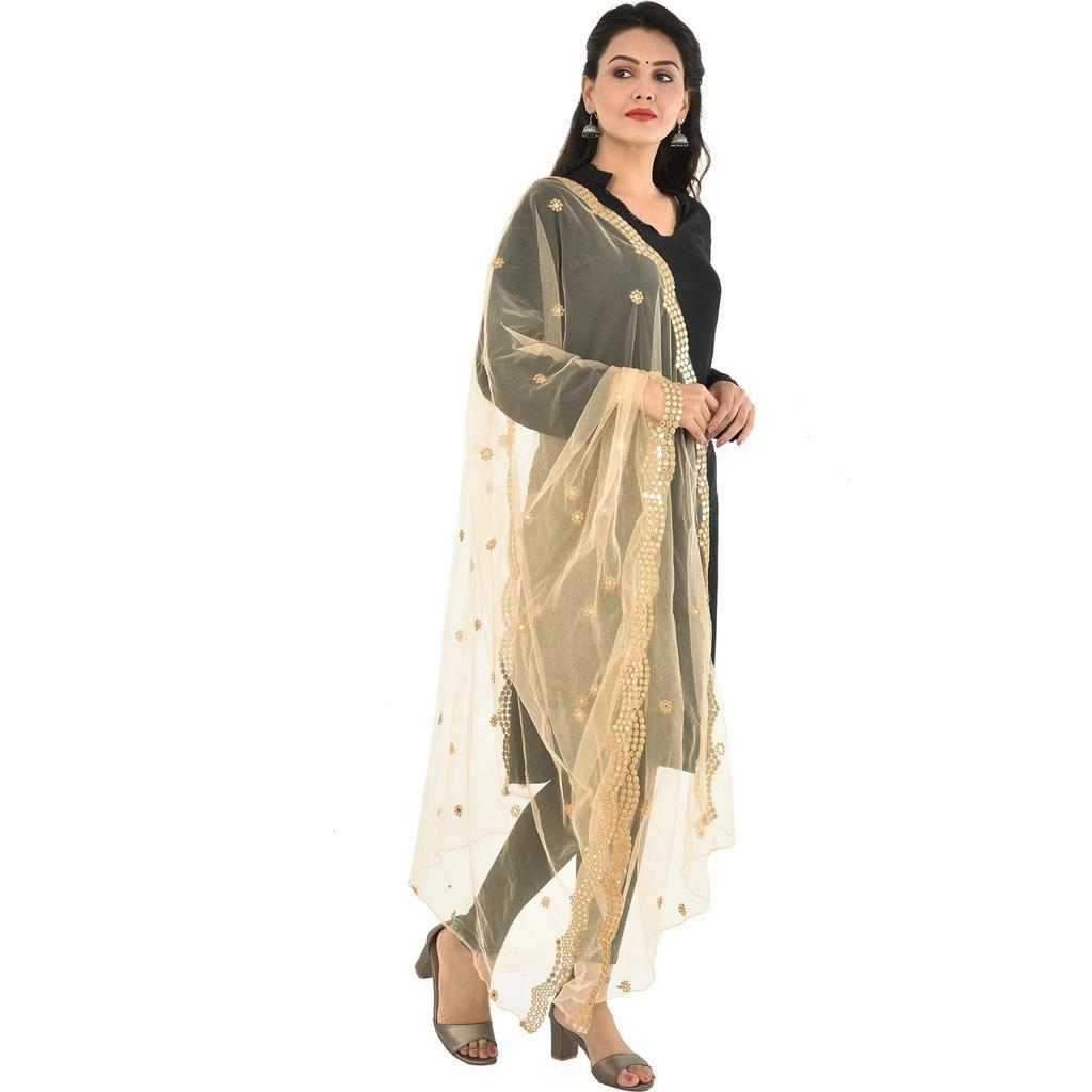 Net Embroidery Beige Women Dupatta Wedding Party Wear Designer Ethnic Chunni