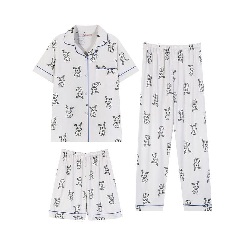 Women's Soft & Cute Rabbit Pajamas, Japanese Milk Tone, Cartoon Style, Girly Short-Sleeve 3-Piece Set