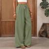 2026 Summer Casual Resort Trousers: Elastic Waist, Lace Patchwork, Solid Color, Wide Leg Pants