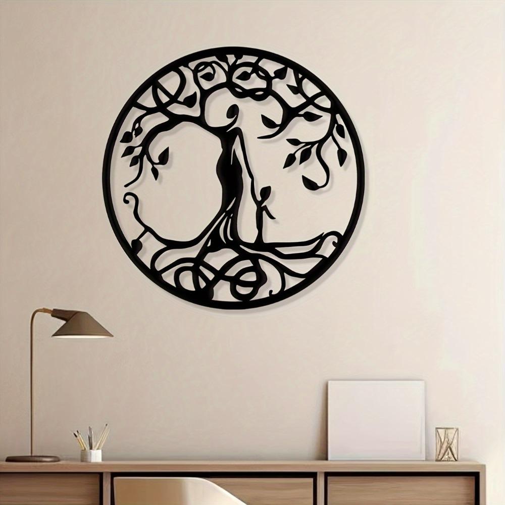 Handmade Iron Tree of Life Wall Art, Black Yoga Meditation Decor for Living Room Bedroom, 12.2x12.2in