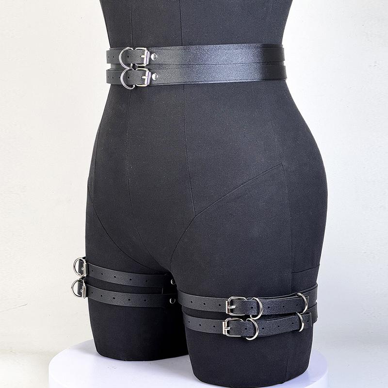 Women Sexy Leather Thigh Garter Belt Lingerie Leg Straps Bdsm Bondage Women Handcuffs Fetish Clothing Festival Rave Accessory