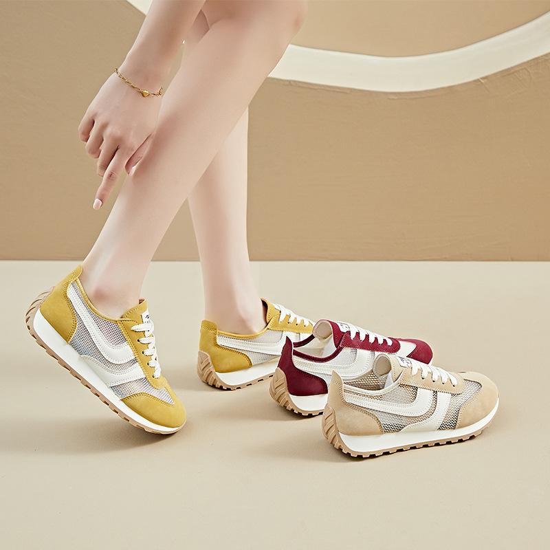 

Yellow women s spring summer new retro breathable mesh showing feet small sports flat casual shoes 35