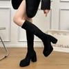 Winter Platform Thick Heels Woman Modern High Boots Sexy Round Toe Party Dress Shoes Female Vintage Stretch Slim Long Booties