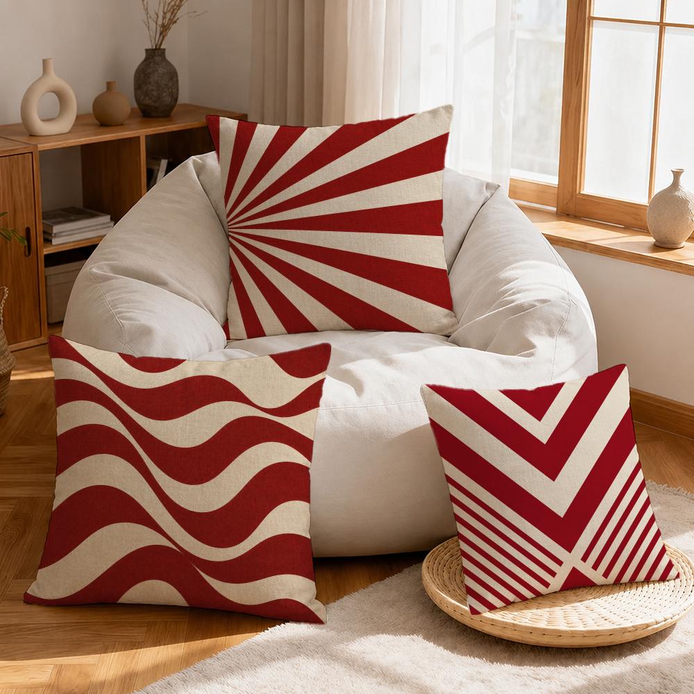 Pattern Geometric Pattern Red and White Cushion Cover Linen AntiMite Antibacterial Cushion Cover Invisible Zipper Sofa Decor