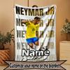 Custom Name Personalized Neymar Jr Print Blanket, Home Decor, Bedroom, Sofa, Camping, Couch, Gifts for Birthday Christmas