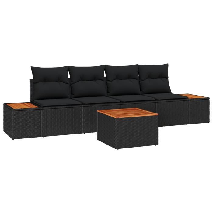 Ensemble de canapés de jardin vidaXL 5 pièces avec coussins en rotin noir poly 3356688