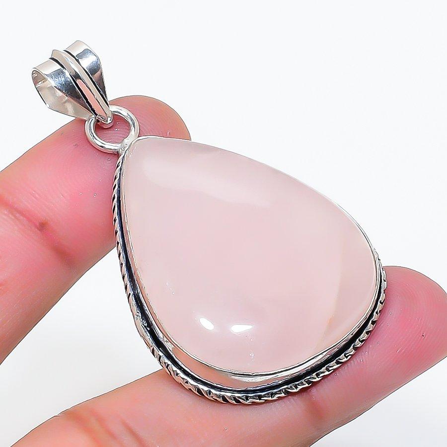Natural Rose Quartz Gemstone Handmade 925 Sterling Silver Pendant 2.01  AP-15168