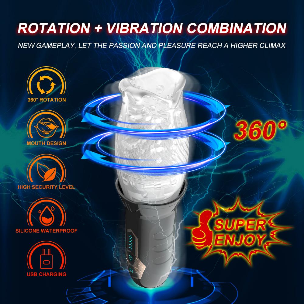 New Male 5 Speed Rotation 10 Modes Vibrating Masturbator Real Blowjob Glans Trainer Penis Massage Male Masturbator Glans Vibrator Male Sex Toy