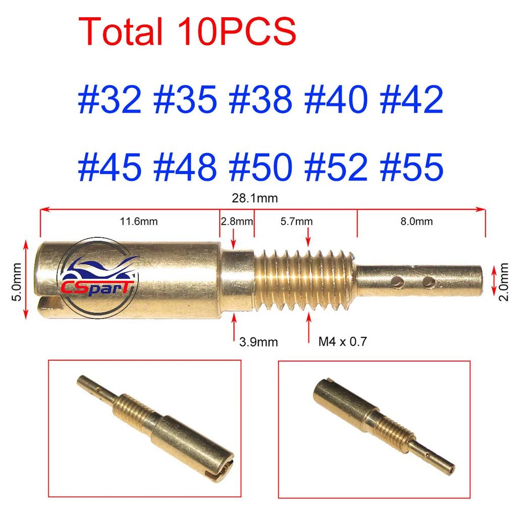 10pcs a set Motorcycle Carburetor Main Slow Pilot Jets for Mikuni NSR KSR Carb Set Injector Nozzle