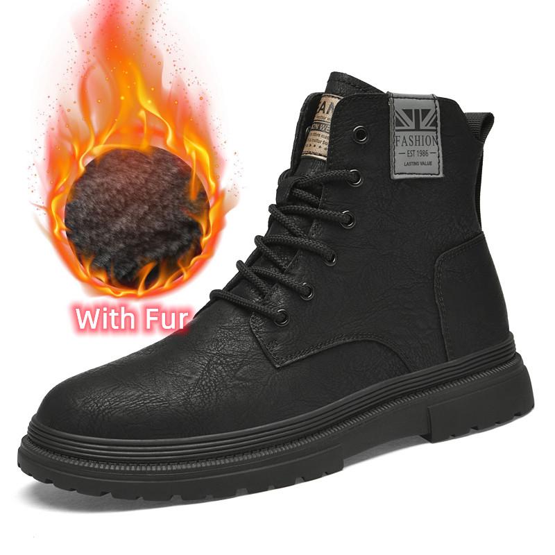 Fashion Genuine Leather Male Comfortable Outdoor High Top Shoe Fashion Men Comfortable Flats Boots Classic Men Winter Plush Snow Boots