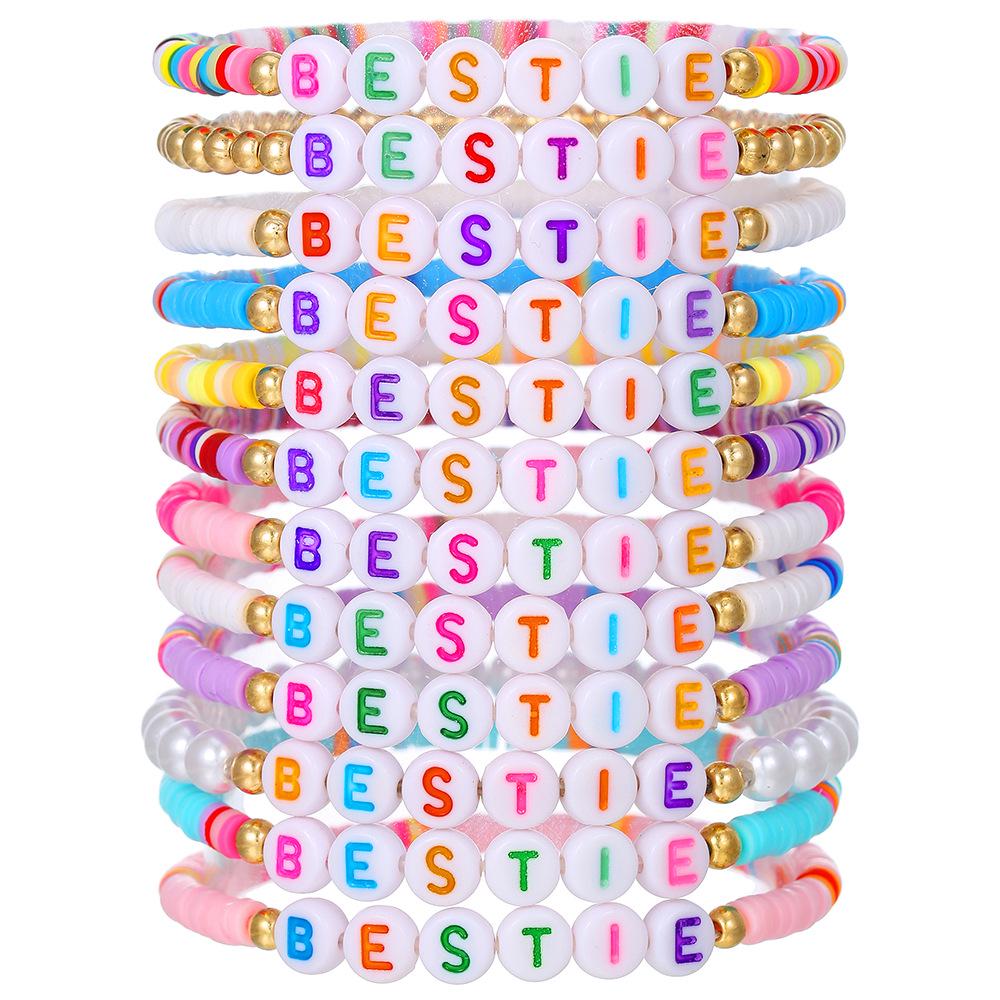 """WWJD"" Buchstaben Polymer Clay Perlen Armband Set": Europäischer/Amerikanischer Stil, 10er-Set Dankbarkeits-Glaubensarmbänder.