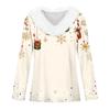 Women's Christmas Print Long Sleeve V-Neck Top with Plush Collar
