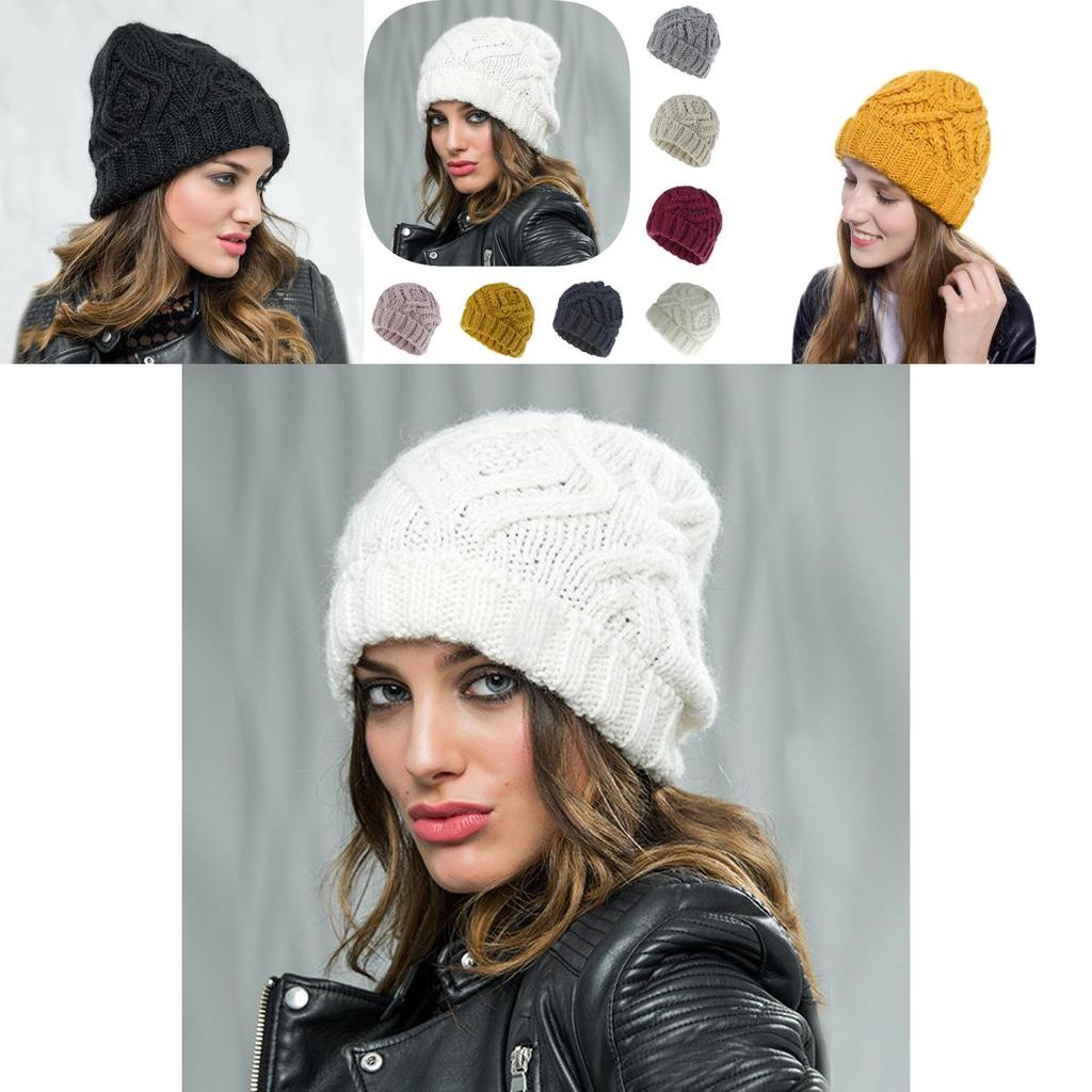 Trendy Autumn Winter Knitted Hat For Women Featuring Unique Check Pattern In Multiple Colors