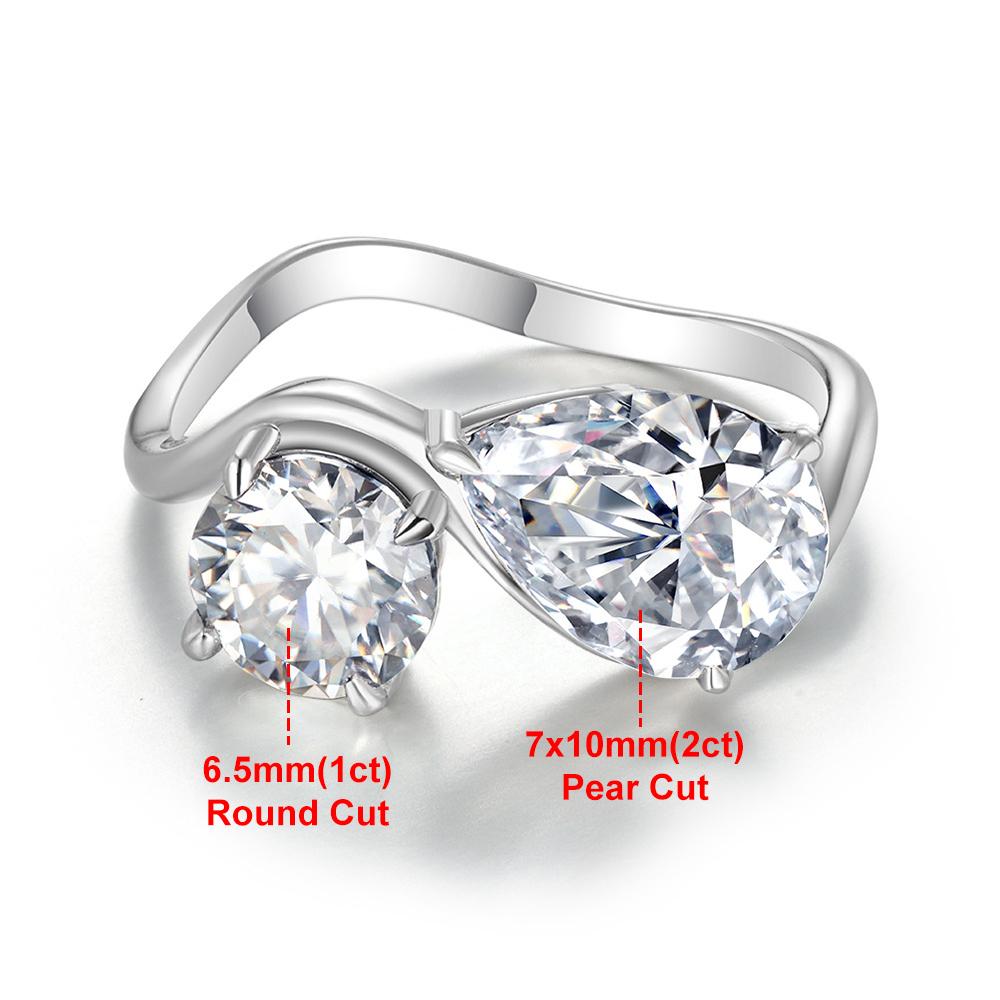 3cttw Pear & Round Cut Moissanite Ring for Women Two Stone Toi Et Moi Wave Shape Engagement Wedding Bands CopperJewelry
