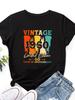 Retro 1960 Letter Printed Womens Tshirt Short Sleeved Round Neck Fashionable Versatile Womens Tshirt Top