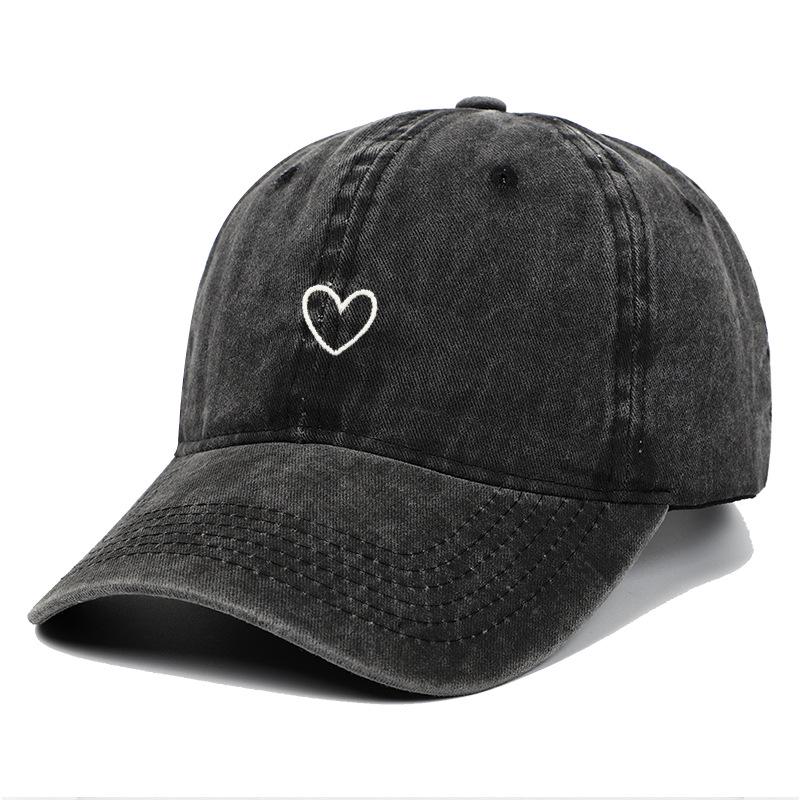 Vintage Korean Style Thin-Brim Heart Embroidery Baseball Cap - Unisex Spring/Summer Fashion