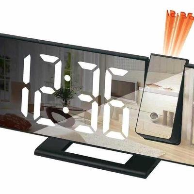 Digitaler Wecker, 180° drehbar, Projektion mit Zeit, Temperatur, Schlummerfunktion, Tischuhr, 12/24 Stunden, USB-Projektor, LED-Uhr