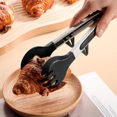 Stainless Steel Silicone Food Tongs Non-scratch with Stand Comfortable Heat-resistant Handle Multipurpose Food Clip