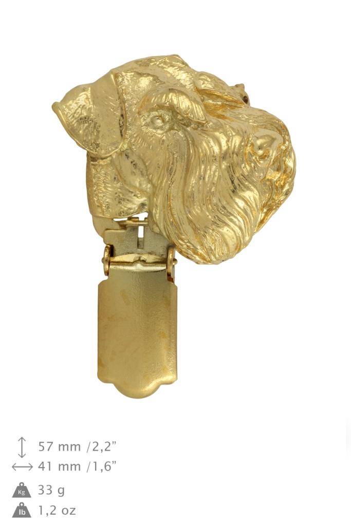 Schnauzer I - brooch with a clip, gold-plated holder for a start number, a gift for a dog show by Art-Dog brand.