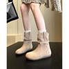 Real Absolute Child~ Frosted Soft-soled Pleated Short Boots Women's Maillard with Skirt Sleeve Boken Stacking Boots