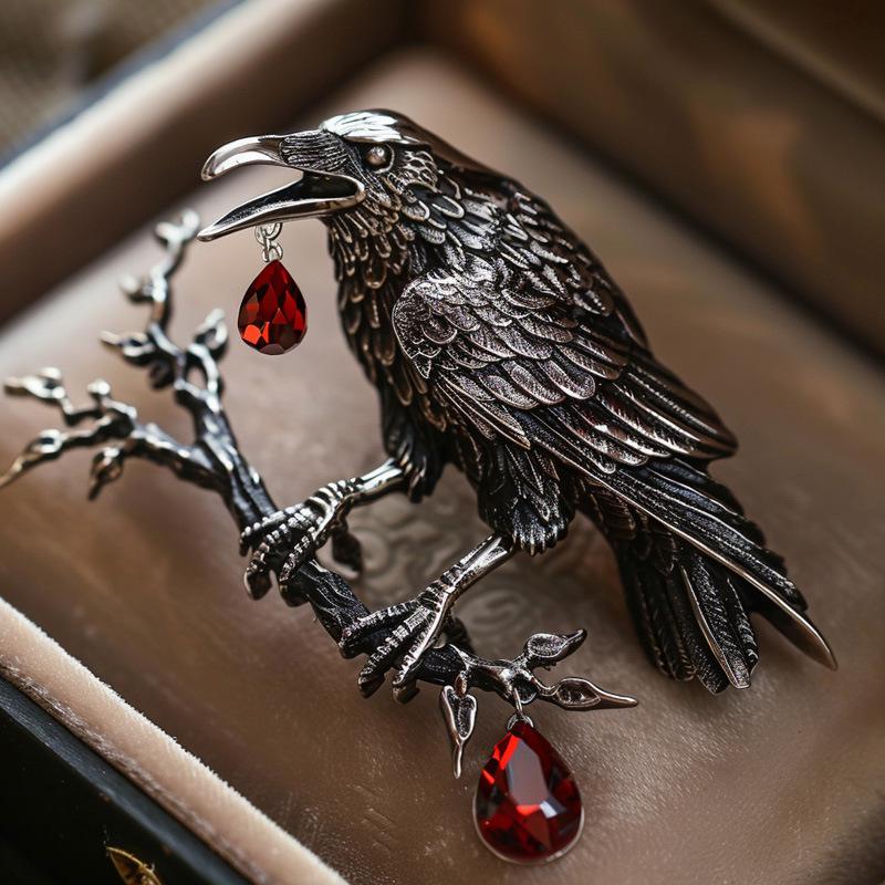Bo Xin Yun Vintage Dark Crow Brooch: Elegant Retro Fashion Accessory