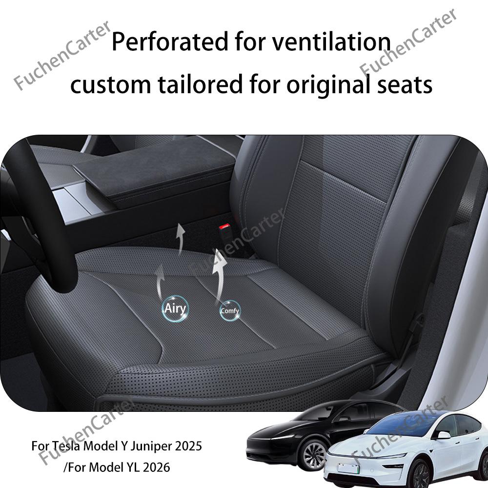 Four Seasons Universal PU Ventilated Seat Cushions For Tesla Model Y YL Juniper 2025+, Split Single Seats & Rear Back Row Set