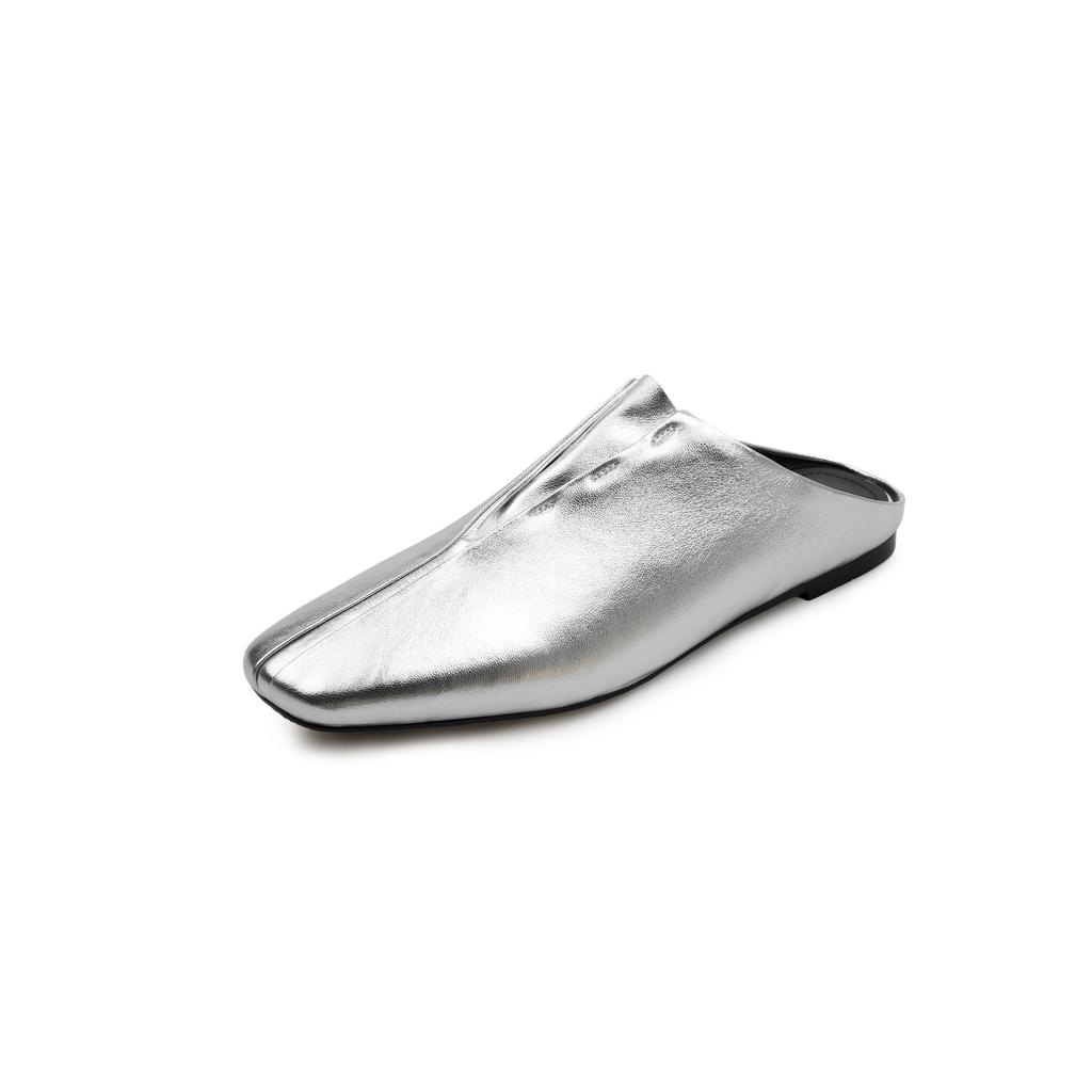 Fashion 2025 New Fashion Square Toe Flat Shoes Women Spring Summer Office Lady Party Genuine Leather Shoes Woman Mueller Slippers